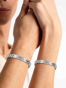 Personalized Engraved Name Men's Watch Chain Bracelet, 10mm Custom Nameplate Logo Bracelet, Customized Laser Engraved Couples Watchband Bracelet, Stainless Steel Men's Bracelet Women's Watchband Black Engraved Text ID Bracelet Gift Jewelry, Personalized Engraved Birthday Date Couples Bracelet, Anniversary Date Bracelet, Custom Couples Name Laser Couples Surname Bracelet, Gift For Boyfriend, Father, Father's Day Personalized Wrist Chain, Customized Gift - Watch Chain - View 10