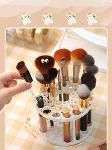 1pc 360° Rotating Brush Holder - Plastic Insertion Type Organizer, Lacquer Coated Surface, Detachable, For Storing Art Brushes, Pens, Makeup Tools - Space-Saving White Office Desk Accessory