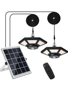 1 pièce 180 LED Lampe solaire d'intérieur/extérieur 1200 LM Lustre, Kit d'éclairage à 5 modes avec télécommande IP65 étanche pour jardin, abri de jardin, gazebo, garage de la maison, terrasse (un-à-un/un-à-deux) Lustre avec télécommande