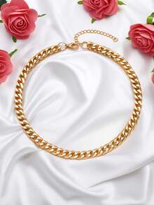 1pc Punk Style Thick Metal Chain Necklace For Women - Yellow Gold - View 4