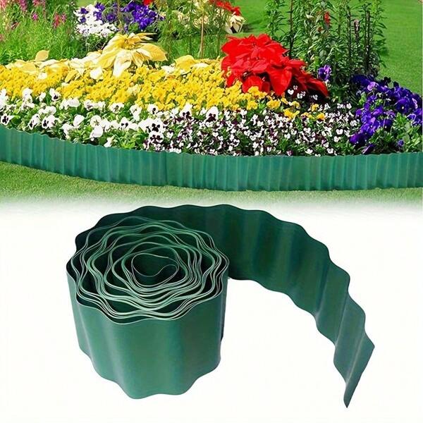 1pc Army Green Flexible Garden Barrier Fence - Durable Material, Easy To Install Lawn Edging For Flower Beds And Landscape Projects, Corrugated Design For Home Garden, Decorative Garden Fence
