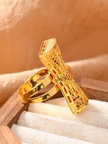 1pc Arabic Hollow Butterfly Ring, 24K Gold Plated Copper Adjustable Eid Al-Adha Festival Ring - Yellow Gold - View 5