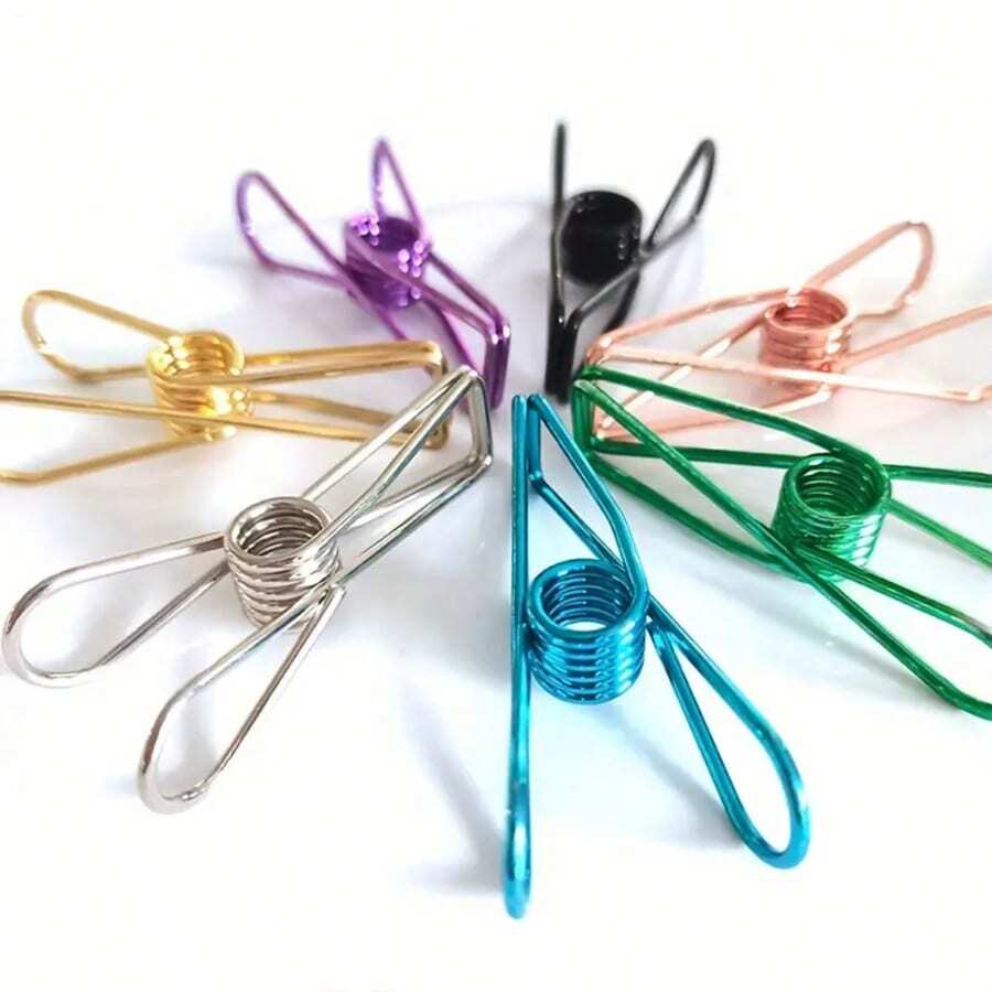 10 Multi-Color Metal Hollow Paper Clips, Suitable For Sealing Food Bags, Photo Album Clips, Socks And Underwear Clips, Multifunctional Clips. - Multicolor - View 1