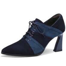 TDD Faux Suede Ankle Boots For Women Chunky Lace Up Pointed Toe Extra Wide Booties Botas Para Mujer High Heels Dress Warm Lined Classic Ladies Comfortable Dressy 3 Inch Boot