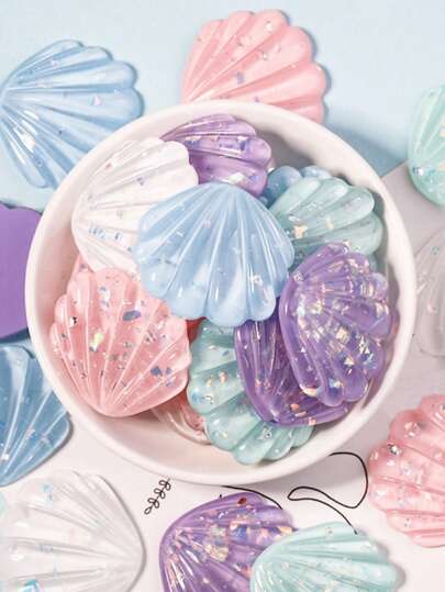 5pcs Fashionable New Resin Accessories, Semi-Transparent Sequins Shell, DIY Cream Gel Hair Clips, Phone Case Stickers, Storage Box Decorations (Slight Blemish On The Back Is Normal)