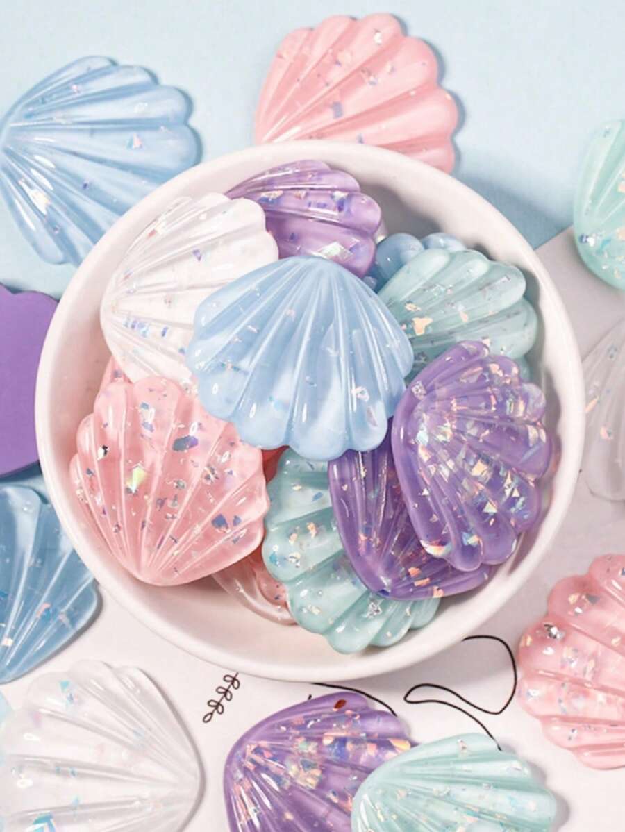 5pcs Fashionable New Resin Accessories, Semi-Transparent Sequins Shell, DIY Cream Gel Hair Clips, Phone Case Stickers, Storage Box Decorations (Slight Blemish On The Back Is Normal)