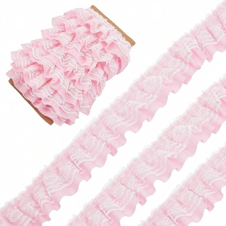 2yards 5cm Wide Black, White, Pink Pleated Wave Embroidered Lace Fabric With Trim, For DIY Clothing, Home Decor Accessories - Multicolor - View 13
