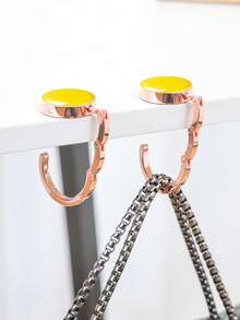 zhihaijunxiao1 1pc Plain Color Fashion Bag Hook, Foldable Hook Rack, Portable Key Rack, Desk Hook, Metal Travel Outdoor Storage Hanger - Multicolor - View 13