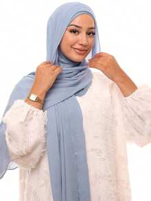 1pc Women's Classic Casual Pullover Instant Chiffon Scarf, Solid Color Comfortable Breathable Modal Fabric Neck Wrap, Head Scarf, All-In-One Head Wrap, Suitable For Daily Wear For Dress - Light Blue - View 4