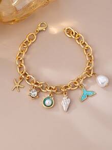 1pc Starfish & Shell Pendant Bracelet, Suitable For Women To Wear Casually In Spring/Summer - White - View 4