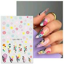 6 Pieces Of Summer Ocean Waves, Starfish, Jellyfish, Flower And Grass Nail Stickers, Disposable Self-Adhesive Nail Stickers, Female DIY Art Decoration Accessories