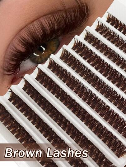 Rikuaild 200 قطعة رموش بني فاتح مجعدة على شكل عناقيد، رموش بني فاتح ناعمة وكثيفة، رموش مستعارة مجعدة وسميكة، رموش فردية طبيعية اللون البني لتطويل الرموش، رموش مستعارة فردية ناعمة للاستخدام المنزلي