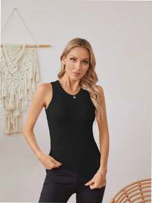 QUEENTI Women's Summer Round Neck Tank Top Stretch Camisole