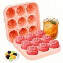 1pc Pink Mini Rose Ice Tray Ice Ball Silicone Mold, DIY Ice Cream Mold, Suitable For Summer Home Kitchen