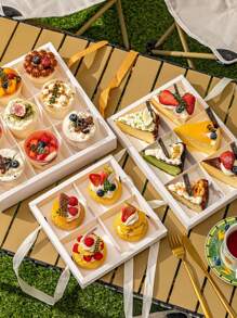 2pcs/4pcs Multicompartment Dessert Box With Transparent Lid & Dividers, 6-Slot 9-Slot Cupcake Box Suitable For Mini Cupcakes, Chocolate Dipped Strawberries, Brownies & Snacks, Suitable For Wedding, Holiday, Birthday Party Dessert Packaging