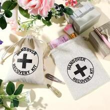 宿醉急救包棉质小号束口袋糖果礼品包装可重复使用袋婚礼派对 - 米色 - 查看 2