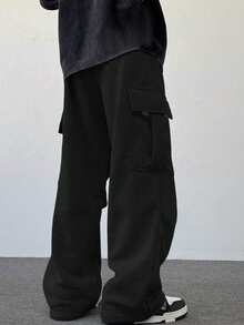 1 chiếc quần thể thao dáng rộng đơn giản cho bé trai tuổi teen, thích hợp tập luyện ngoài trời, có túi bên hông, dày dặn và ấm áp, phù hợp cho mùa xuân, thu và đông. - màu đen - Xem 2