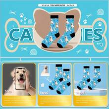 1 Pair Of New Puppy Bones Custom Socks, Couple Custom Socks, Graduation Gift, Fun Turtlenecks Custom Socks As Men/Women's Gifts, Sports Socks, Custom Sports Socks, Birthday Custom Gifts, As Valentine's Day Gifts, Men's Novelty Socks - Blue - View 3