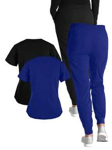 (Four-Piece Set) Scrubs Uniform Women's Running Matte Elastic Sports Nurse  Uniform Wash Clothes Work Clothes Breathable Scrub Shirt - 寶藍色 - 查看 2