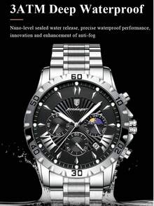 POEDAGAR 时尚男士不锈钢石英表，带日历功能，30米防水，计时小表盘，适合作为生日/节日礼物和日常休闲佩戴。