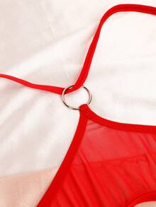 Women's One-Piece Plain Micro-Transparent Chain Sexy Bodysuit - Red - View 10