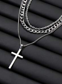 FAXHION 3 Pcs Minimalist Stainless Steel Cross Chain Necklaces, For Men Casual Daily Wear, Date, Party, Birthday, Christmas, New Year,Dad,Father,Father's Day Gift.