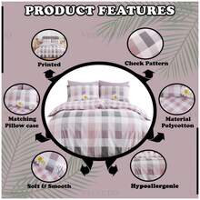 VELVETIO Sunny Gingham Check Printed Reversible Quilt Bedding Duvet Cover Set With Matching Pillowcases Sizes Single Double King - 腮紅粉色 - 查看 3