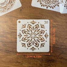 60件/4件 曼陀罗花系列绘画模板，镂空填色模板，墙绘相册装饰模板，DIY绘画模板，绘画教程，涂鸦印刷模板。PET材质，可水洗可重复使用，适用于水彩画、岩石画、剪贴簿、刮画，带收纳环 - 乳白色 - 查看 2