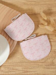 粉色蝴蝶结爱心图案拉链小钱包零钱包小钱包双折超薄女士钱包迷你薄、轻便、多层便携、身份证、信用卡简约、时尚、现代、商务、周年纪念、生日礼物、礼物、女孩、女士、女性、学校宿舍和返校用书包 - 粉色 - 查看 7