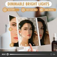 FASCINATE Lighted Makeup Mirror 2X/3X Magnification, Trifold Vanity Mirror With Lights, 21 LED Touch Dimming, Dual Power 180° Rotation Lit Beauty Table Mirror, Makeup Mirror With Lighting - White - View 5