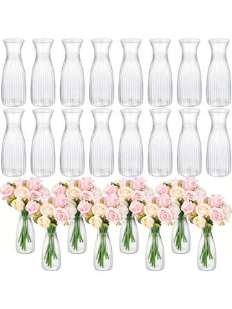 8/6/4/2pcs Plastic Striped Flower Vases, Minimalist Clear Vases, Shatterproof Plastic Material, DIY Floral Arrangement Craft, Suitable For Various Bouquets And DIY Flower Displays, Festivals And Home Decor, Applicable For Dining Table, Wedding, Home, Dinner Party Decor Room Decor Glass Vase