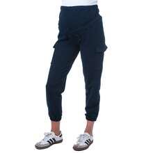 Jogger maternidad premamá embarazo embarazada mujer dama pantalón tipo jogger casual pretina ajustable cordón elástico bolsillos laterales tipo cargo pierna larga con resorte cómodo suave ligero cálido outfit deportivo casual diario hogar descanso ejercicio caminata uso diario moderno versátil holgado crecimiento pancita prenatal posparto primavera verano otoño invierno - Azul Marino - Ver 4