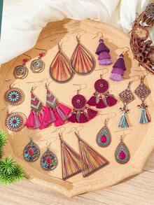 TopHanqi 10件/7件/6件/1对波西米亚风耳环套装，女士多色流苏个性化设计耳环，手工编织创意耳环，夸张长链垂坠金属耳环，适合日常佩戴、通勤、派对、音乐节等场合，亦可作为礼物。 - 彩色 - 查看 5