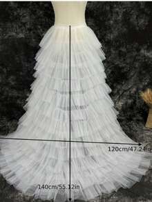 1pc Wedding/Formal Ball Gown Detachable Floor-Length Soft Tulle Skirt With Adjustable Ribbon, White/Black For Halloween Cosplay