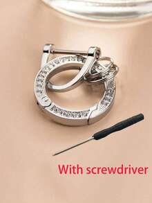 5pcs/Set Loop D-Rings Screw In Shackle Diamond Spring Ring Split Ring Metal Car Keychain Diy Parts Accessories,Bling Bling Rhinestones Car Keychain, Carabiner, Keychain, Key Ring, Charm Chain - Multicolor - View 6