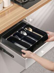 1pc Plastic Cutlery Organizer Box, Compartmentalized For Spoons, Forks, Knives, Chopsticks, Kitchen Cabinet Utensil Storage Box, Drawer Tray Organizer, Suitable For Kitchen, Drawers, Tabletops, Etc., Back To School Supplies - Cutlery Storage Box - View 8