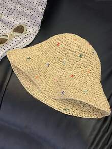 1pc Handmade Crochet Women Sun Hat, Foldable Casual Beach Visor, Fashionable Colorful Hollow Out Breathable Sunhat For Holiday, UV Protection - A - View 14