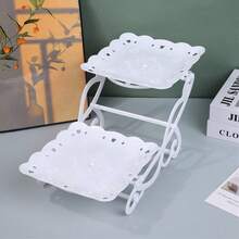 1 pieza Soporte de pastel de 2 niveles en forma de bicicleta y plato de frutas, exhibidor de postres para sala de estar del hogar, para decoración de mesa de postres en cumpleaños, bodas o Navidad - Blanco - Ver 5