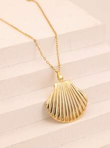 3 Pcs/Set Fashion Shell Pendant Jewelry Set, Ocean Series Stainless Steel Jewelry Set, Beach Necklace Earrings, Stainless Steel Jewelry Including Necklace And Earrings, Suitable For Women's Daily Wear
