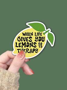 "When Life Gives You Lemons, Go To Therapy" Humorous Sticker, The Real Lemon Decorate Your Laptop, Water Bottle, Journal, Skins, Guitars, Helmets, Office Supplies, School, Skateboards, Luggage, And Other Funny Vinyl Record Waterproof Decal