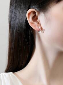 TONGZHE 1 Pair 925 Sterling Silver Star Shaped Hoop Earrings, Minimalist Jewelry For Women
