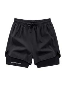2pcs/Set Men's Casual Sports Fitness Shorts, Faux 2-In-1 Design With Towel Rack On Back. The Fabric Keeps You Cool And Comfortable, Not Stuffy. These Shorts Are Perfect For Hiking, Climbing, Outdoor Cycling, Running And Fitness Workouts.