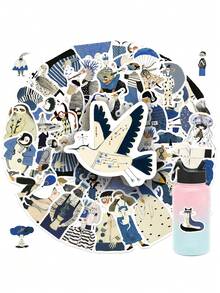 50pcs Quirky Hand Drawn Clip Art Vinyl Waterproof Stickers, For Water Bottles Laptop, Skateboard, Scrapbook Animal Characters Decal,School Supplies,Back To School - Multicolor - View 3