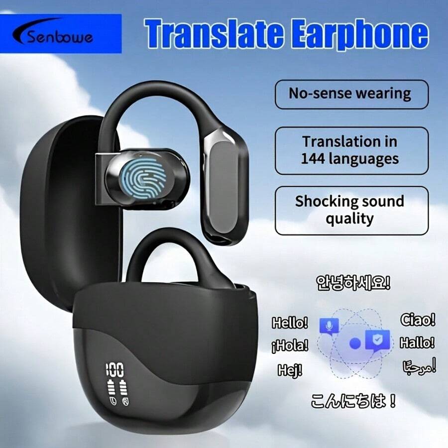 SENBOWE Auriculares inteligentes Smary AI Smart Translator - Traducción bidireccional en tiempo real inalámbrica, compatible con 144 idiomas, control táctil, micrófono capacitivo, carga tipo C, adecuado para viajes, negocios, compras, deportes, batería de 300mAh - Multicolor - Ver 1