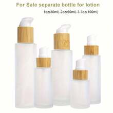 1pc Frosted Glass Pump Bottle With Bamboo Cap, 30ml/60ml/100ml Capacity, Portable Travel Cosmetic Container, Refillable Round Glass Bottle For Lotion, Shampoo And Body Wash, Essential For Back To School - Multicolor - View 3