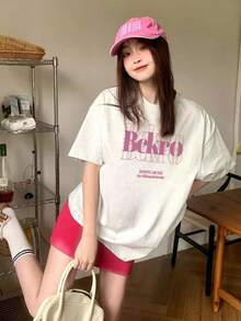 新款夏季女士独特设计字母印花圆领休闲百搭T恤 白色 - 白色 - 查看 5