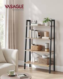 VASAGLE Estantería de Escalera, Estantería de 4 Niveles, para Sala de Estar, Dormitorio, Cocina, Oficina, Marrón Camello y Negro - Caqui - Ver 2
