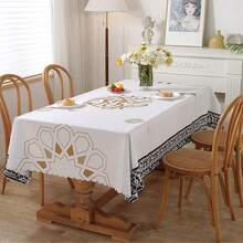 1pc White Luxury Tablecloth, Non-Slip, Waterproof, Oil-Resistant Rectangular Tablecloth, Suitable For Holiday Decor, Home & Restaurant (Pattern Random) - White - View 1