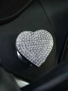 1pc Car One Key Start Protection Cover Sticker With Diamond Studded Heart-Shaped Metal Ignition Switch Button Decoration Ring - one-size - View 14