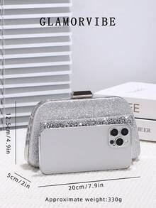 1 件女士优雅银色闪光晚装包，水钻手拿包，配有可拆卸金属链，适合派对、婚礼、舞会、夜总会、生日礼物、礼服搭配、情人节礼物、节日礼物 - 銀色 - 查看 6